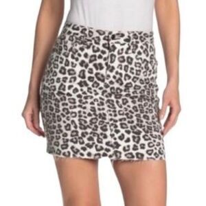 NWT Good American Jean Skirt Leopard Print Raw Hem Denim Mini Size 31 | 12 NEW